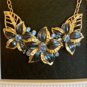 Elegant Gold and Blue Floral Statement Necklace 10$ and Under 3/20$